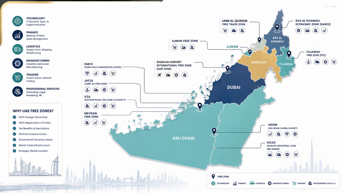 Geographic Mapping of UAE Free Zones and Industry Hubs