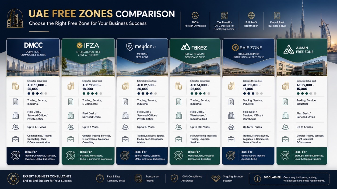 UAE Free Zones Comparison Matrix