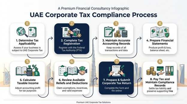 UAE Corporate Tax Compliance Process Infographic